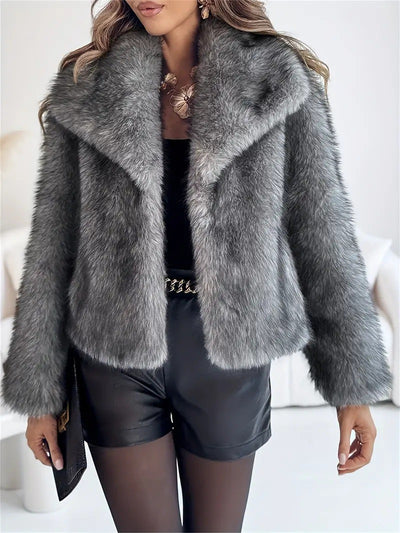 Gradient Dyed Pointed Lapel Long Sleeve Artificial Fur Coat