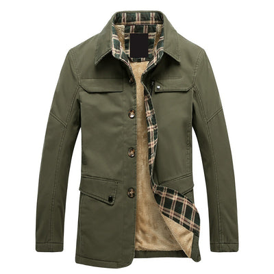 Fleece-lined Thickened Men's Washed Jacket Korean Style Slim Fit Trench Coat Men's