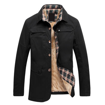 Fleece-lined Thickened Men's Washed Jacket Korean Style Slim Fit Trench Coat Men's