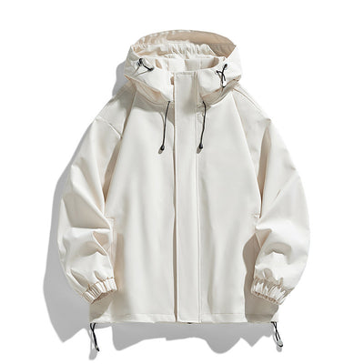 Men's Sports Casual Shell Jacket Solid Color Loose Hooded Climbing Jacket