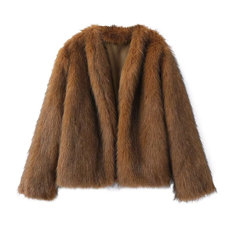 Elegant Polyester Fur Overcoat Coat