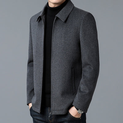 Men's Casual Polo Collar Woolen Jacket Woolen Coat Men's Clothing