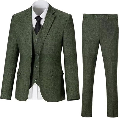 Men's Herringbone Pattern Slim Three Pieces Work Suit
