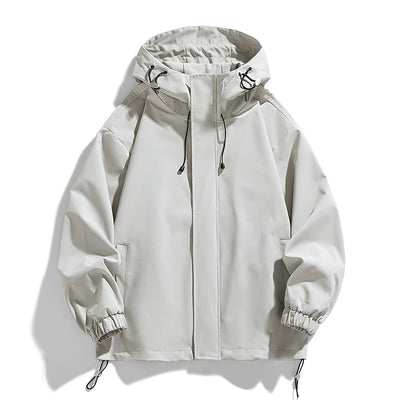 Men's Sports Casual Shell Jacket Solid Color Loose Hooded Climbing Jacket