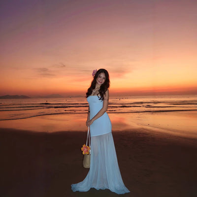 Solid Color Chest-wrapped Mesh Dress Sleeveless