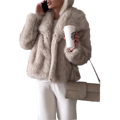 Gradient Dyed Pointed Lapel Long Sleeve Artificial Fur Coat