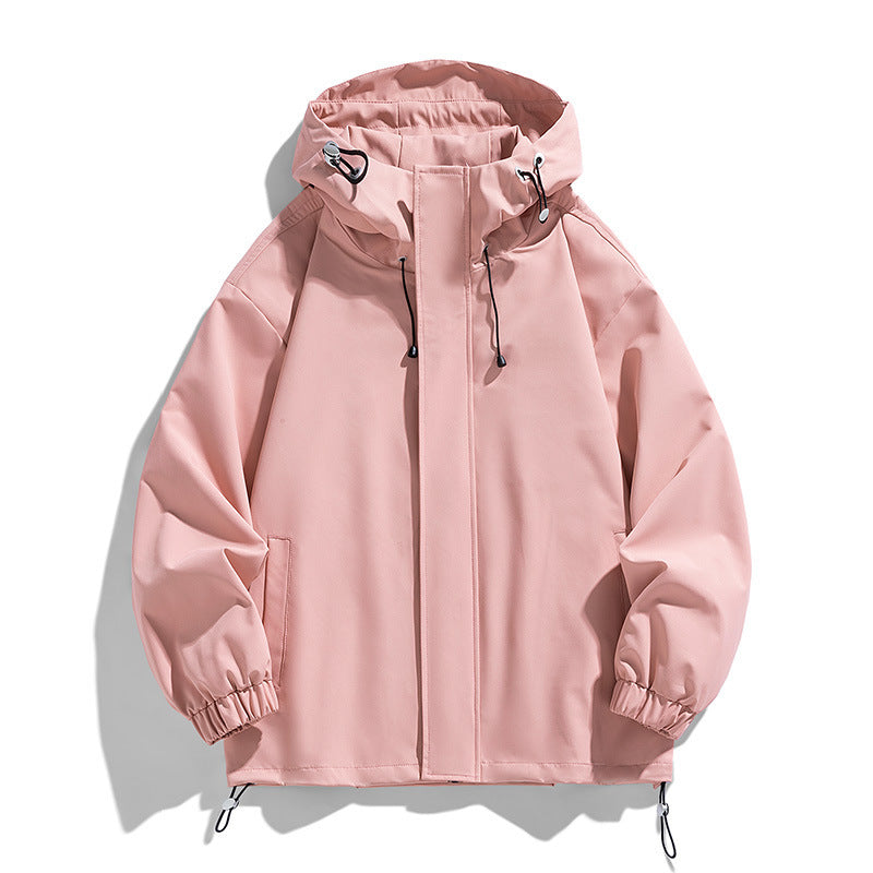 Men's Sports Casual Shell Jacket Solid Color Loose Hooded Climbing Jacket