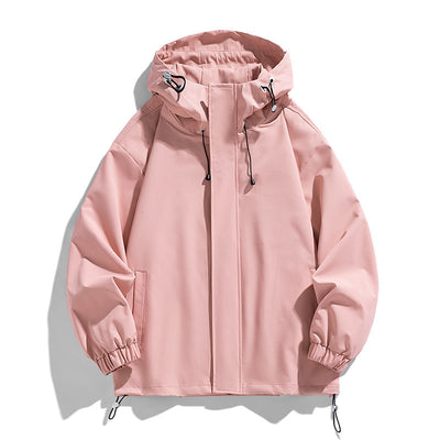 Men's Sports Casual Shell Jacket Solid Color Loose Hooded Climbing Jacket