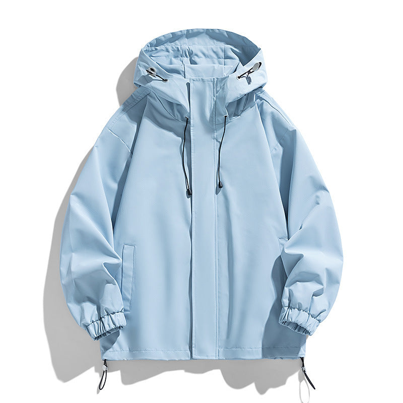 Men's Sports Casual Shell Jacket Solid Color Loose Hooded Climbing Jacket